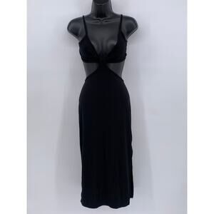 WINDSOR Women's Black Ribbed Cutout V-Neck Maxi Dress SZ L